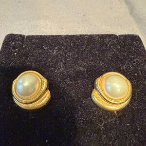 Vintage Richelieu Gold Tone Wave Faux Pearl Clip-On Earrings